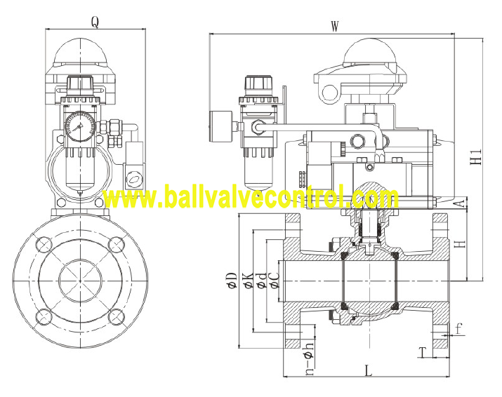 Air Operated Pneumatic Ball Valve Double Acting