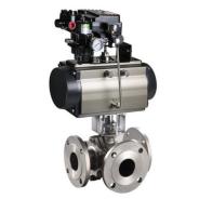 3 way flanged pneumatically actuated ball valve