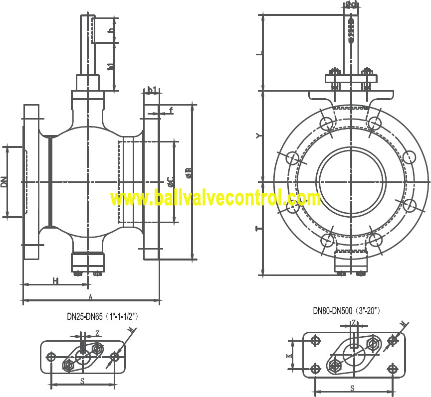 ISO 5211 mounting pad segmented ball valve flange type