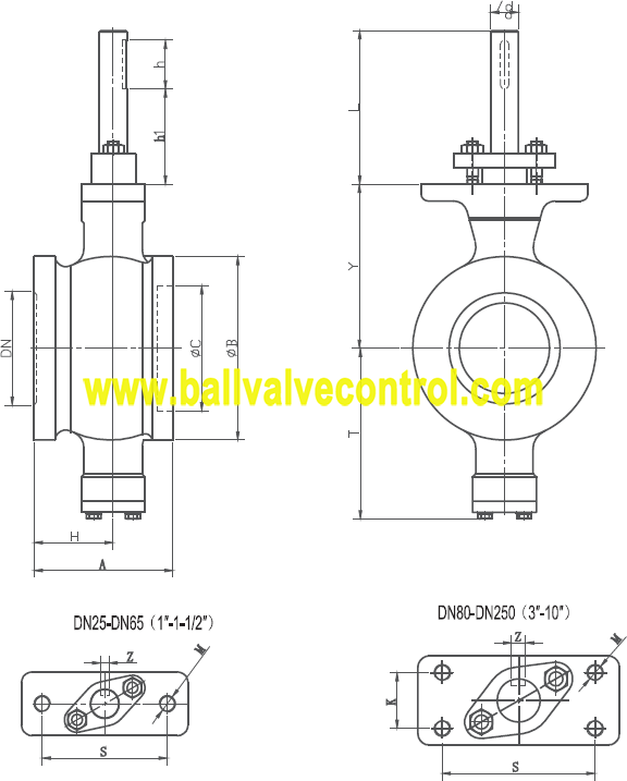 Bare shaft wafer type segmented ball valve