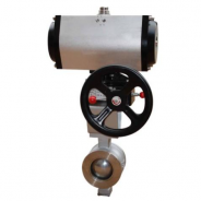 Pneumatic wafer segmented ball valve with handwheel