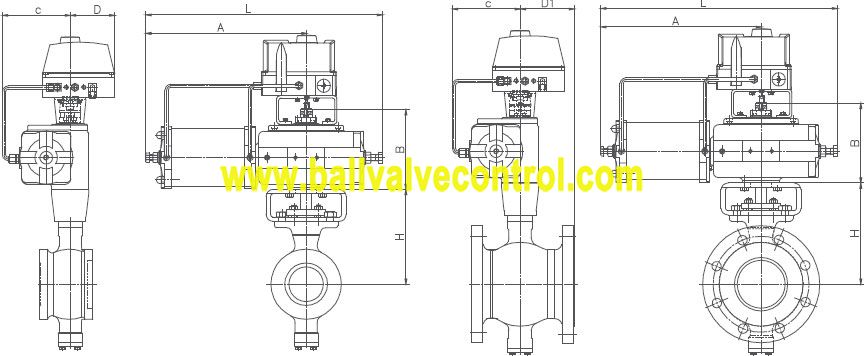 Pneumatic segmented V notch ball control valve