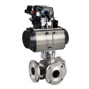 Stainless steel pneumatic three way ball valve