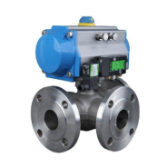 Double acting pneumatic actuated three way ball valve