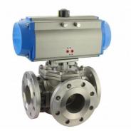 Pneumatic flange end three way ball valve