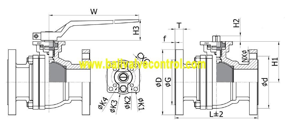 2PC Flange end high platform direct mount ball valve structure
