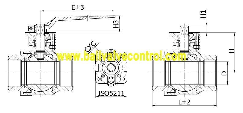 2PC thread end direct mount stainless ball valve structure