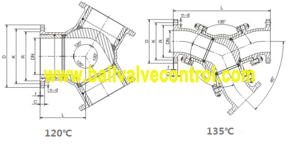 120 Degree Y type pneumatic ball valve structure