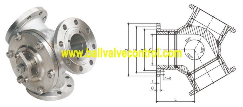 Carbon steel Y type 3 way ball valve