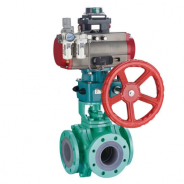 Pneumatic 3 way PTFE PFA lined ball valve