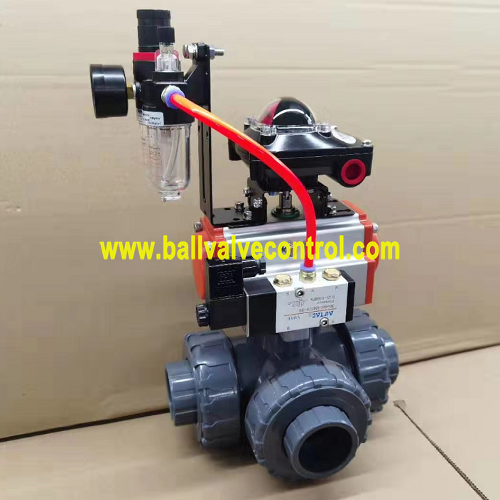 Pneumatic 3 way plastic ball valve