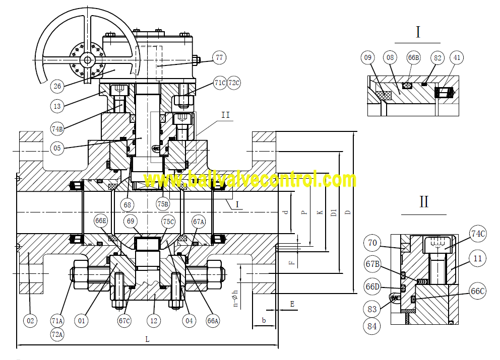 Trunnion mounted ball valve drawing and inner structure