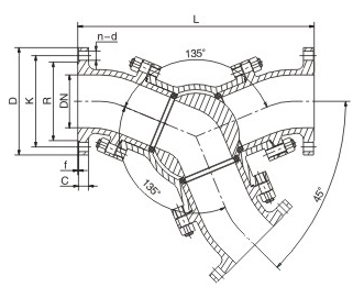 135 degree y type 3 way ball valve structure