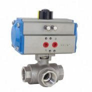 Thread 3 way ball valve with pneumatic actuator