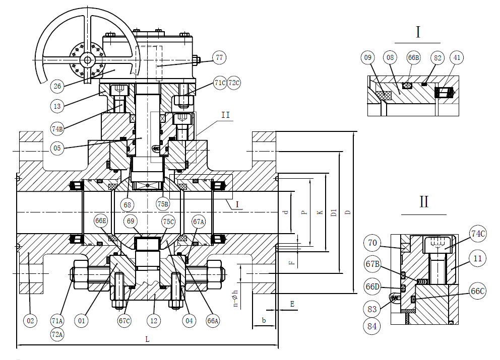 Trunnion mounted ball valve drawing and inner structure