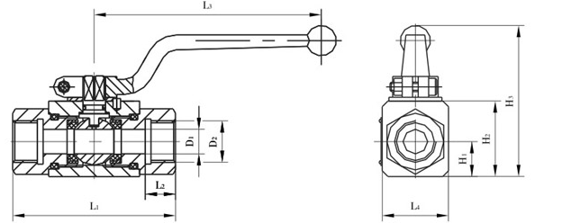 YJZQ Female hydraulic ball valve outline dimension