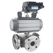 Pneumatic actuated three way ball valve