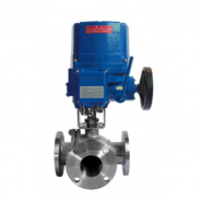 Three way ball valve with electric actuator