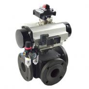 Actuated flanged 3 way ball valve
