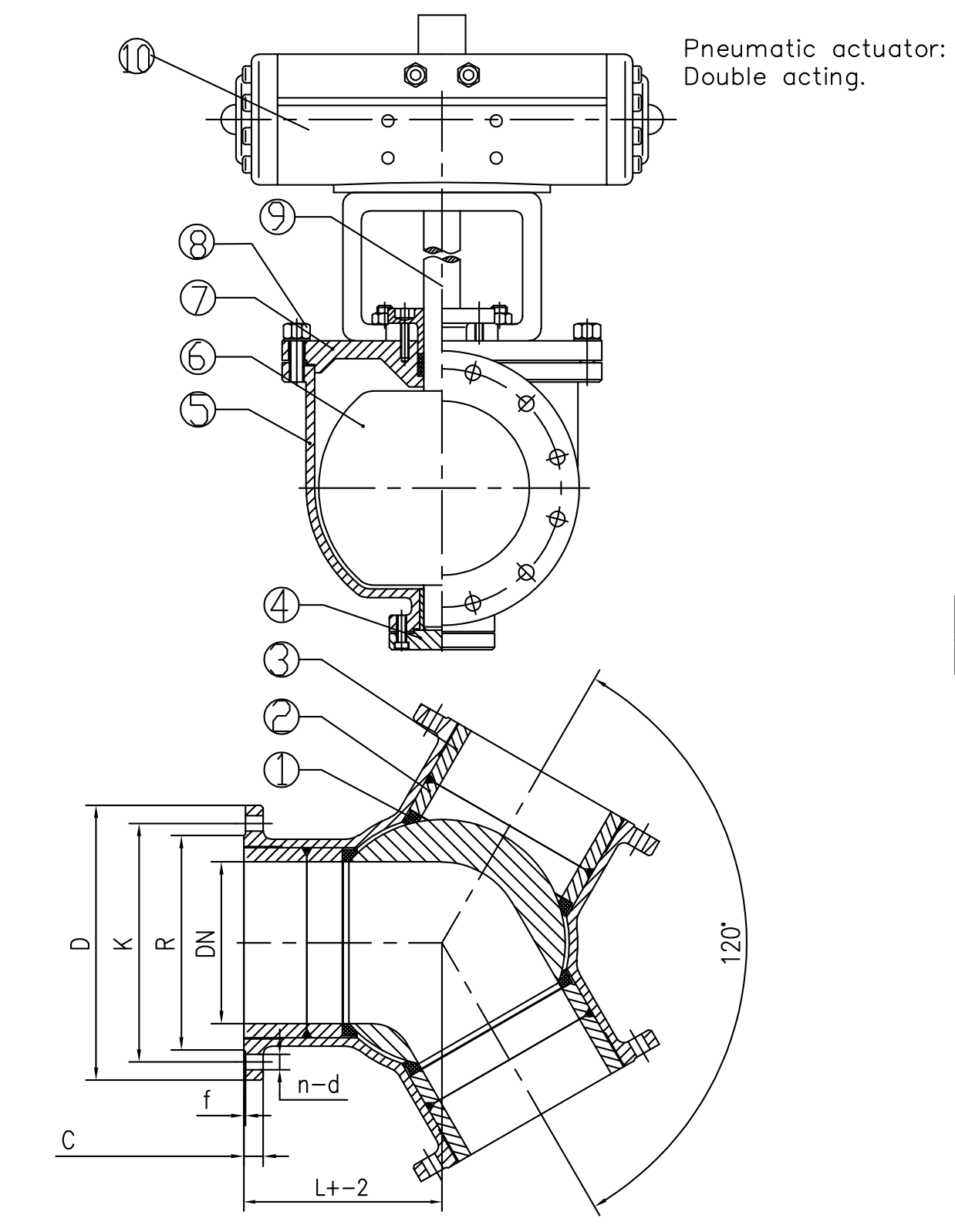  Pneumatic Y pattern 120 degree ball valve 